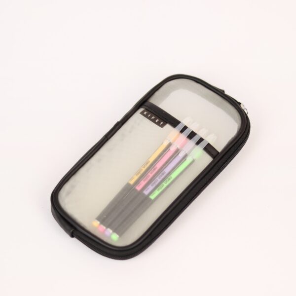 جامدادی شفاف پاستلی مشکی. از برند KIFET.با رنگ‌های جذاب و توری درجه یک (20×10 سانتی‌متر) - ساخت ایران