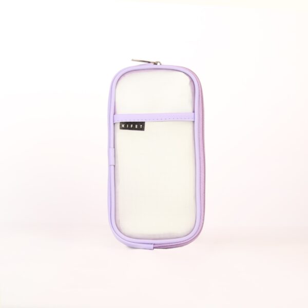 تصویری از جامدادی شفاف پاستلی یاسی. از برند KIFET.با رنگ‌های جذاب و توری درجه یک (20×10 سانتی‌متر) - ساخت ایران